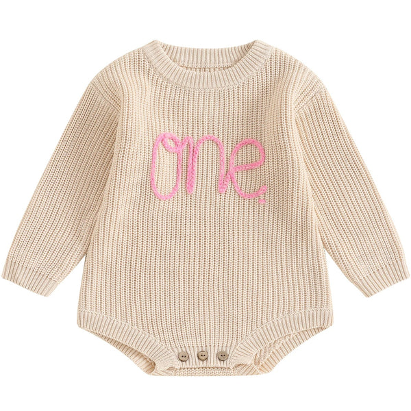 First Birthday Knit Romper Cream