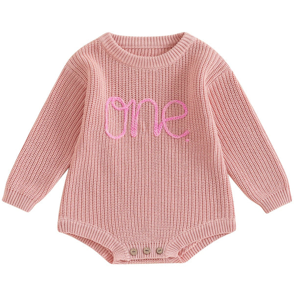 First Birthday Knit Romper Pink