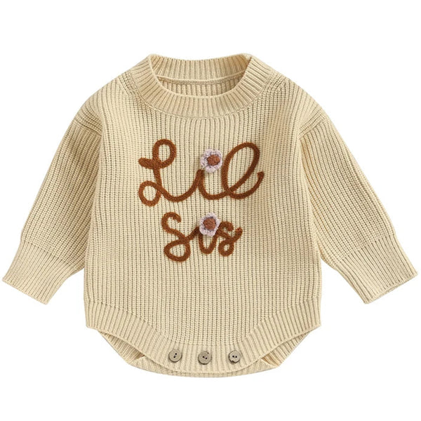 Lilttle Sister Knit Romper Beige