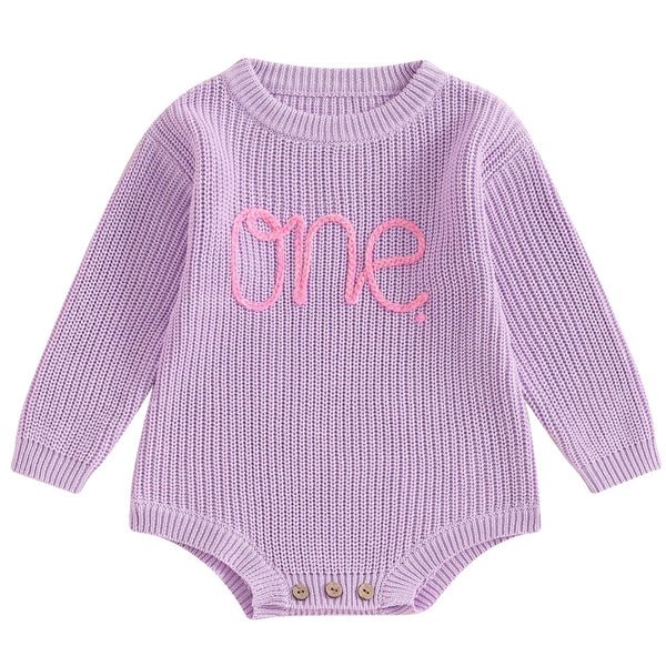 First Birthday Knit Romper Purple