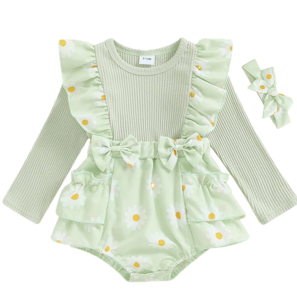 Daisy Flutter Romper Green
