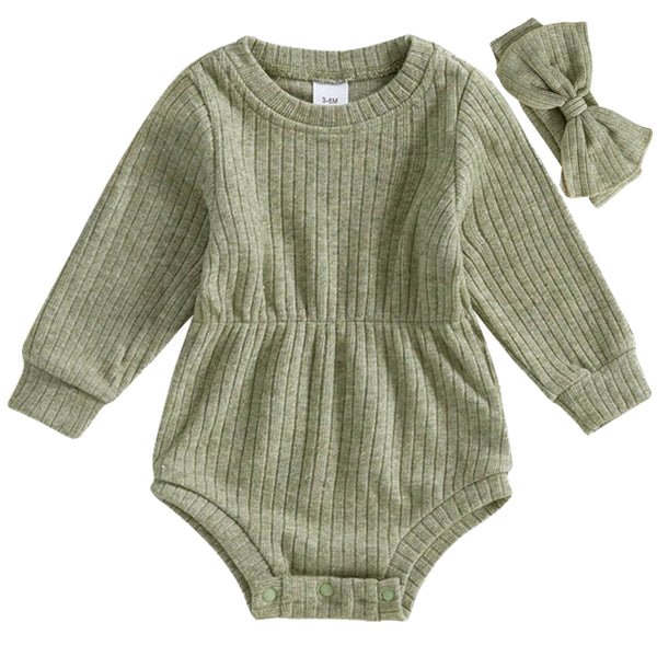 Mali Ribbed Romper Green | Baby Girl Romper | Little Eedie