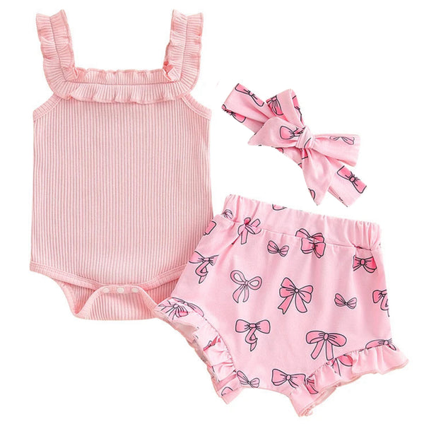 Baby Girl Bow Ruffle Set Pink