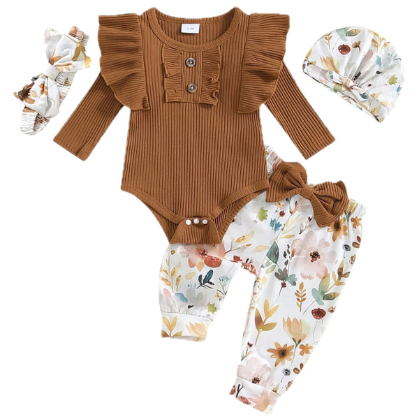 Floral Baby Set Brown