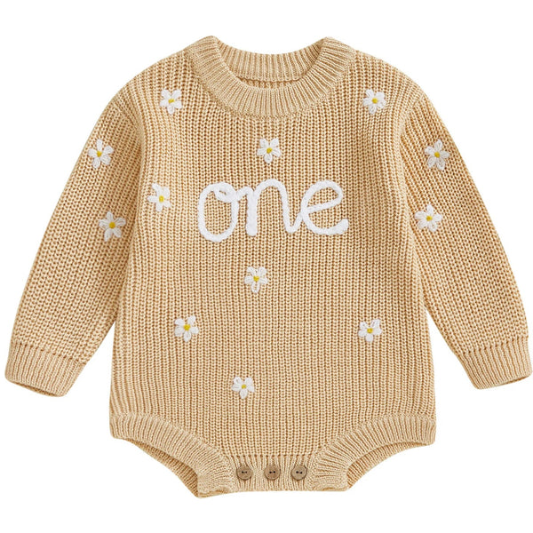 One Birthday Knit Romper Cream