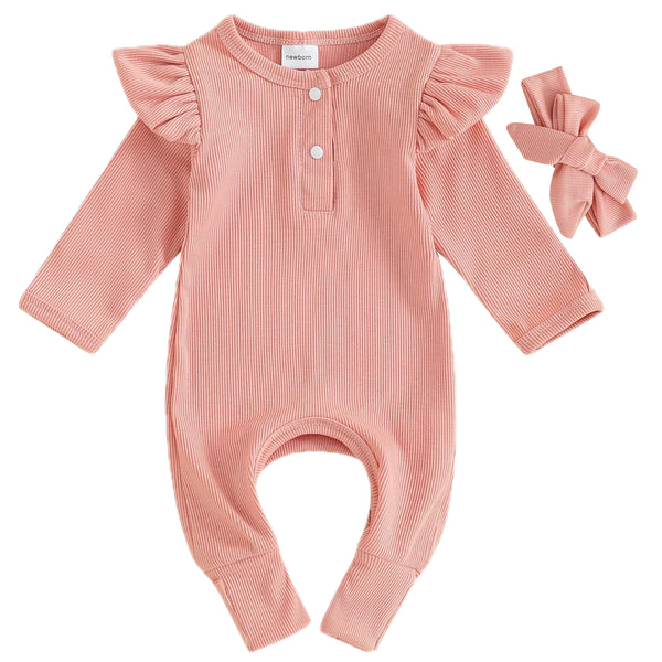 Ebonie Ribbed Baby Girl Jumpsuit Pink
