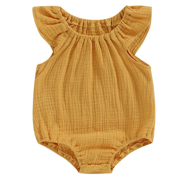 Betty Muslin Baby Girl Romper Mustard
