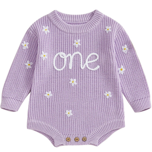 One Birthday Knit Romper Purple