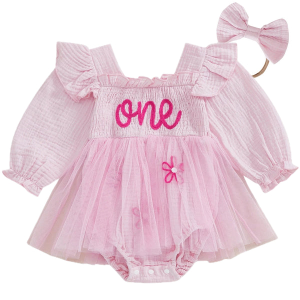 First Birthday Baby Girl Tutu Romper Pink