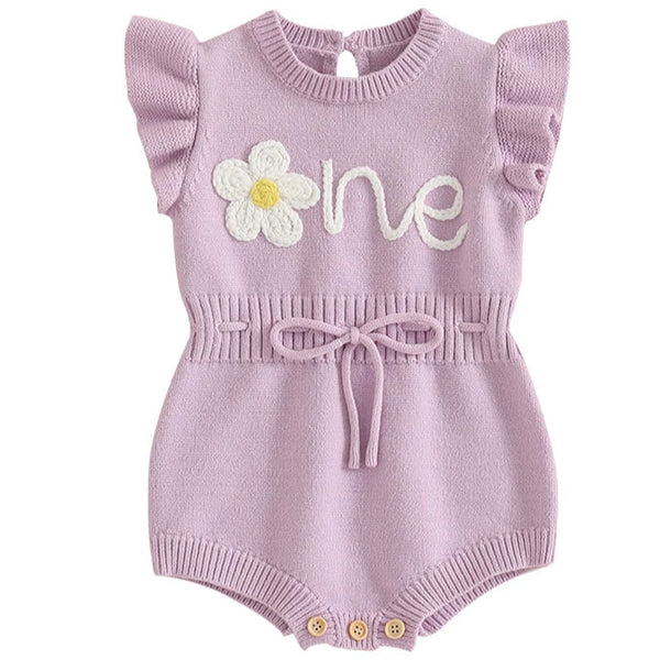One Birthday Knit Romper Purple