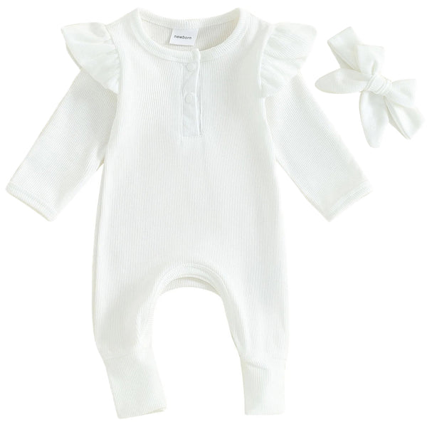 Ebonie Ribbed Baby Girl Jumpsuit White