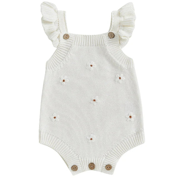 White Knitted Baby Girl Romper