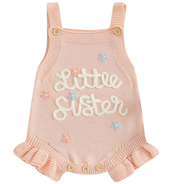 Little Sister Frill Knit Romper Apricot