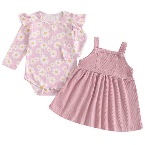 Baby Girl Daisy Pinafore Dress Set Pink