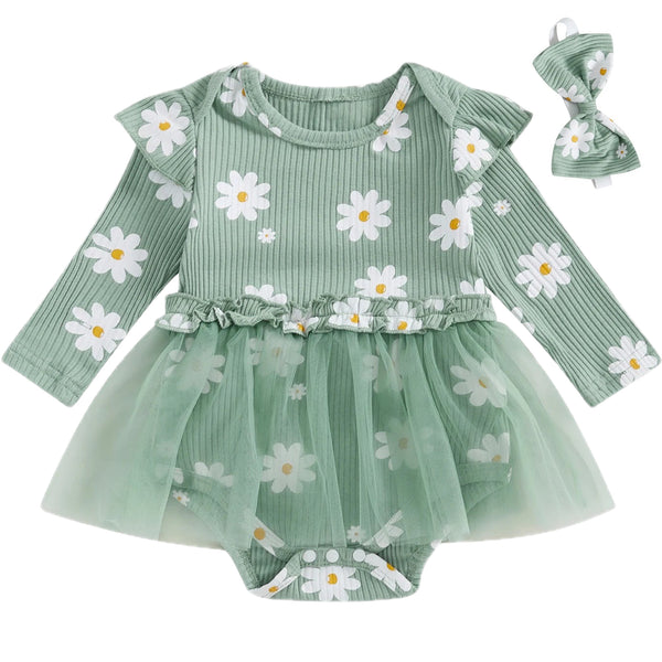Daisy Flutter Tutu Romper Green