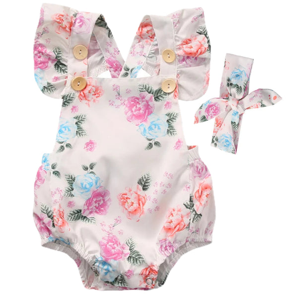 Baby Girl Flutter Sleeve Romper White
