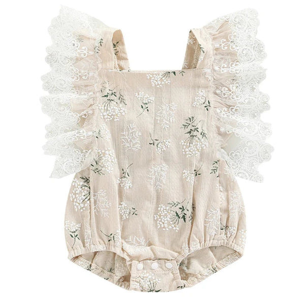 Floral Lace Baby Romper Cream