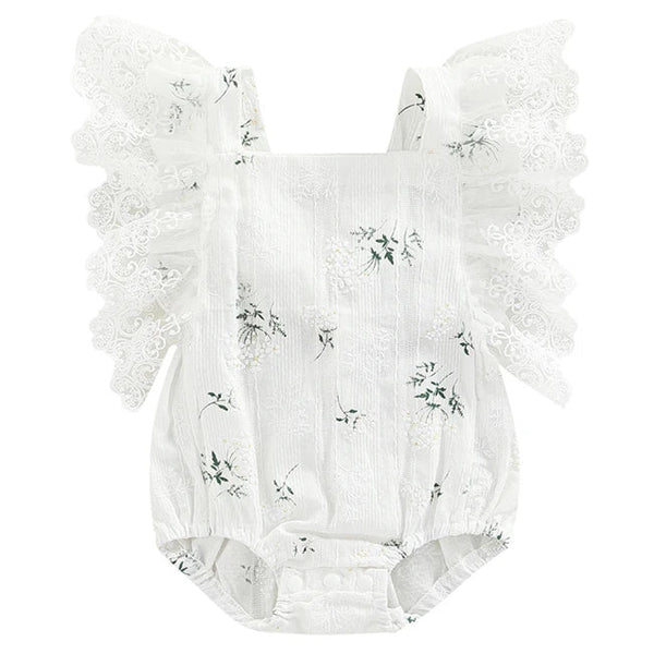 Floral Lace Baby Romper White