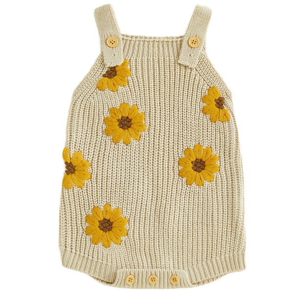 Baby Girl Sunflower Knit Romper Beige