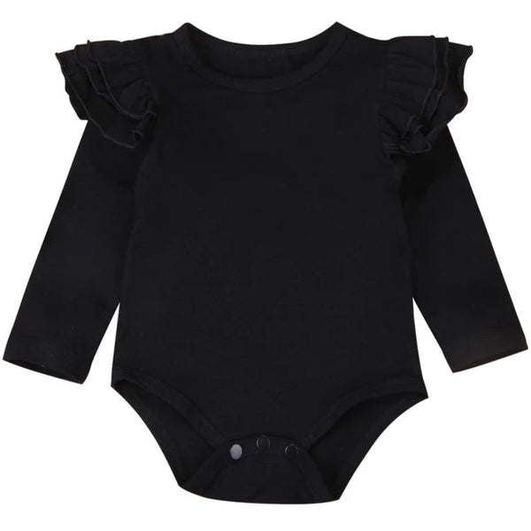 Baby Girl Long Sleeve Flutter Romper Black