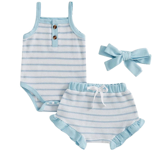 Stripe Baby Girl Ruffle Set Blue