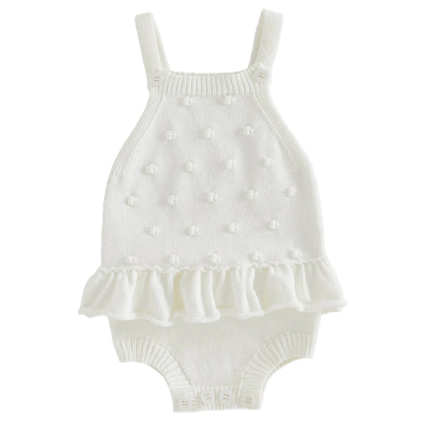 Elodie Knit Ruffle Baby Girl Romper Cream