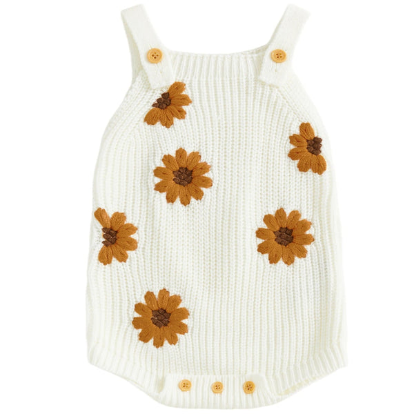 Baby Girl Sunflower Knit Romper White