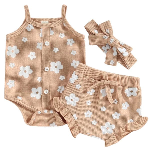 Addison Floral Button Romper Set Rusty
