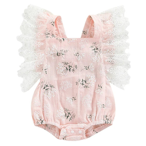 Floral Lace Baby Romper Pink