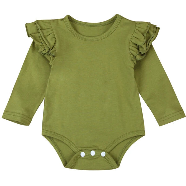 Baby Girl Long Sleeve Flutter Romper Green