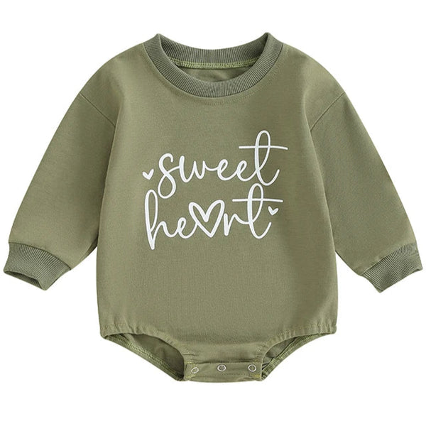 Sweet Heart Baby Girl Long Sleeve Romper Green