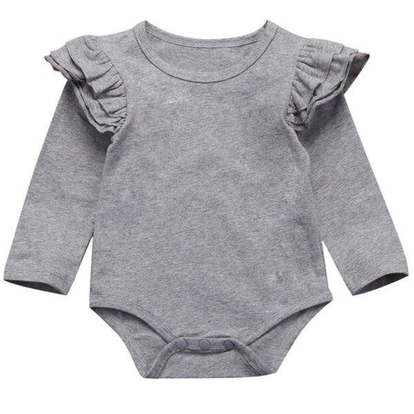Baby Girl Long Sleeve Flutter Romper Grey