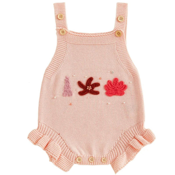 Baby Girl Beach Knit Romper Light Pink