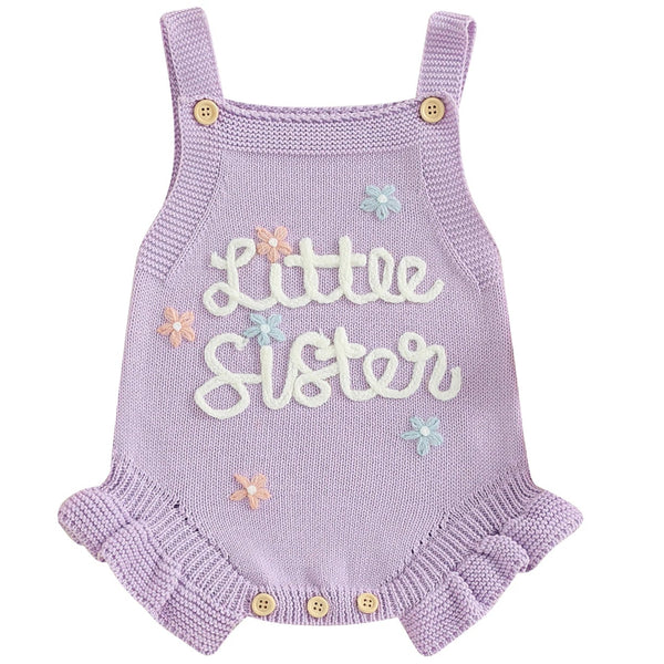 Little Sister Frill Knit Romper Purple