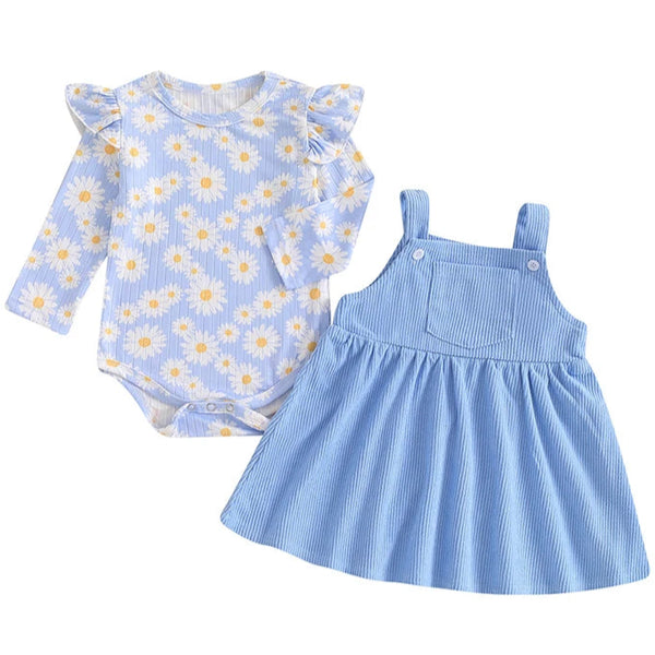 Baby Girl Daisy Pinafore Dress Set Blue
