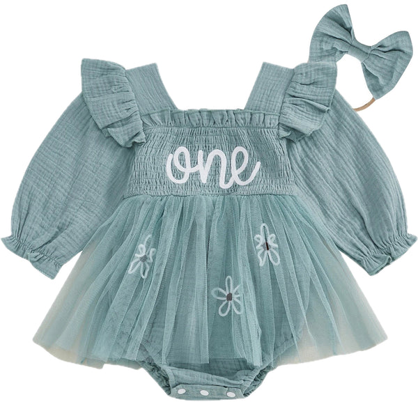 First Birthday Baby Girl Tutu Romper Green