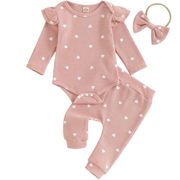 Heart Ribbed Flutter Romper Set Pink