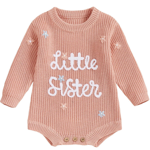Little Sister Long Sleeve Knit Romper Apricot