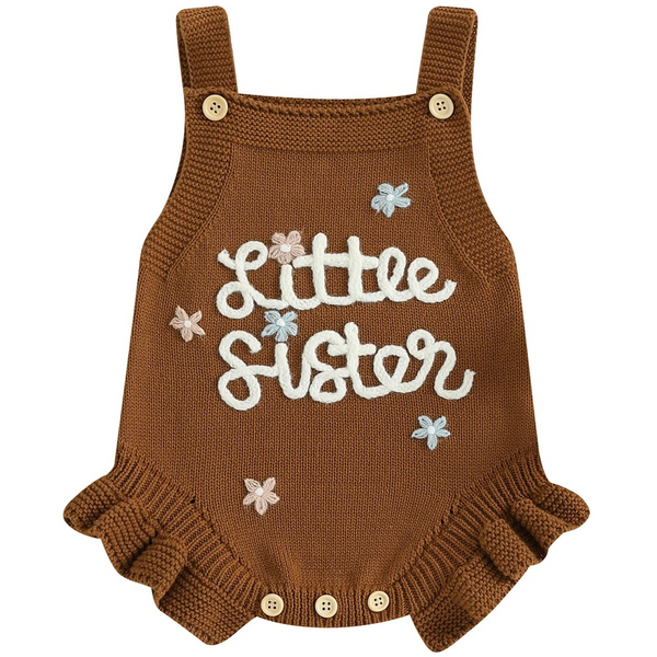 Little Sister Frill Knit Romper Brown