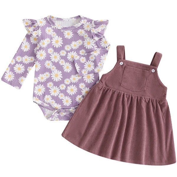 Baby Girl Daisy Pinafore Dress Set Mauve