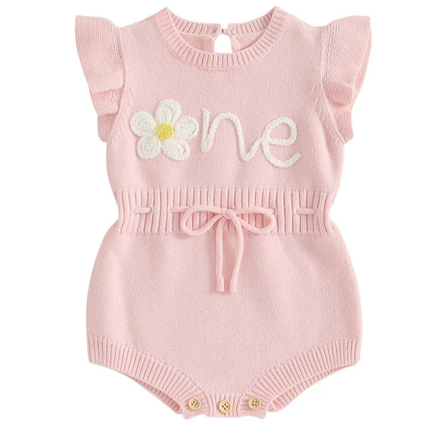 One Birthday Knit Romper Pink