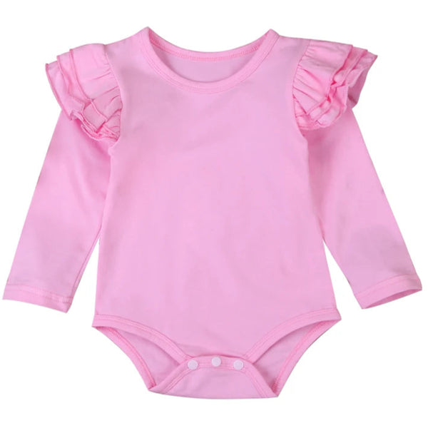 Baby Girl Long Sleeve Flutter Romper Pink