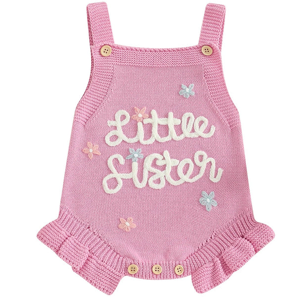 Little Sister Frill Knit Romper Pink
