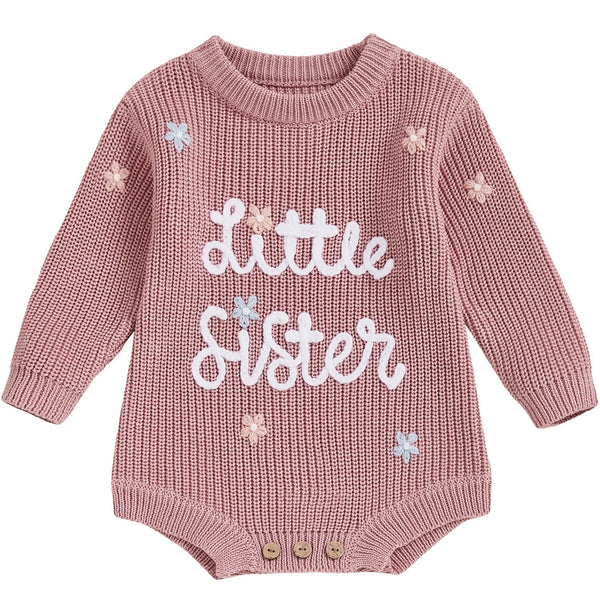 Little Sister Long Sleeve Knit Romper Pink