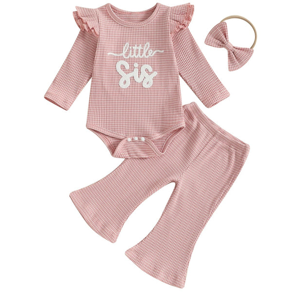 Pink Ribbed Cotton Baby Romper Set | Little Sis
