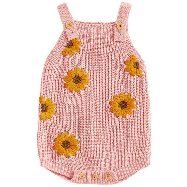 Baby Girl Sunflower Knit Romper Pink