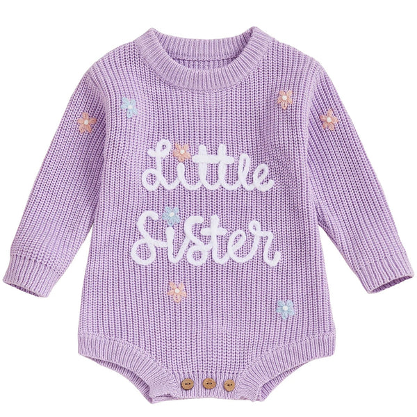 Little Sister Long Sleeve Knit Romper Purple