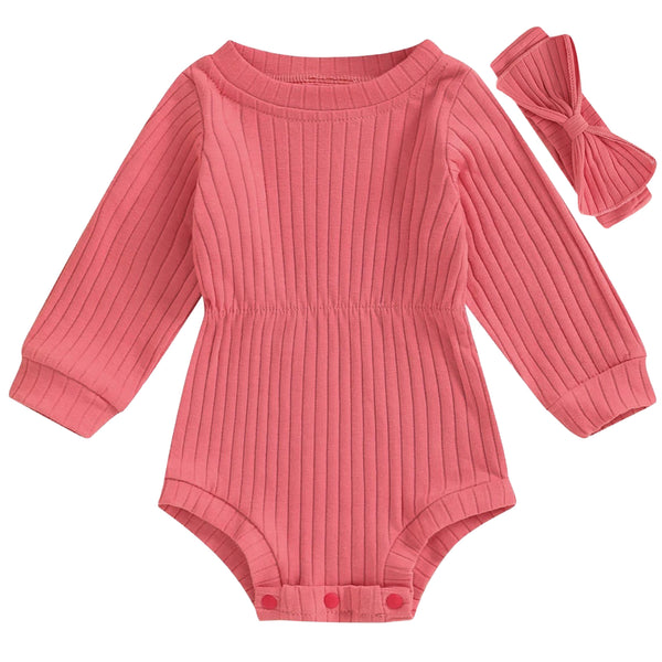 Emma Long Sleeve Baby Girl Romper Rosy Pink