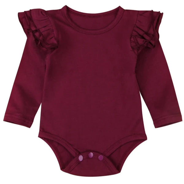 Baby Girl Long Sleeve Flutter Romper Ruby