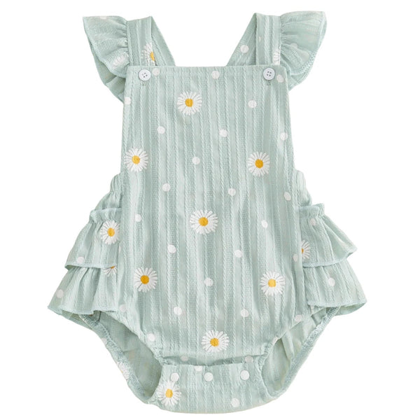 Luna Daisy Frill Baby Romper Sage Green